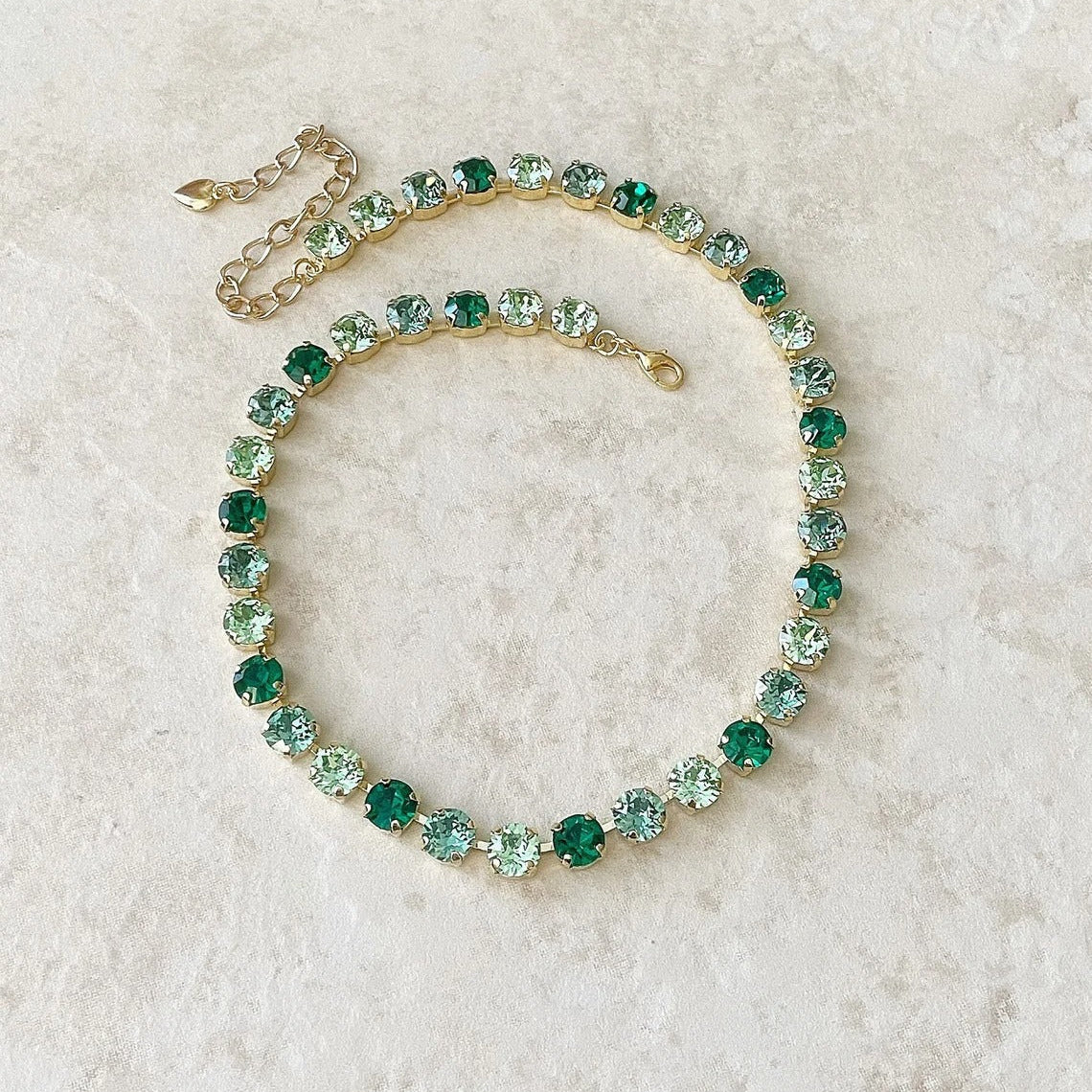 Emerald Green to Olive Green Crystal Tennis Necklace