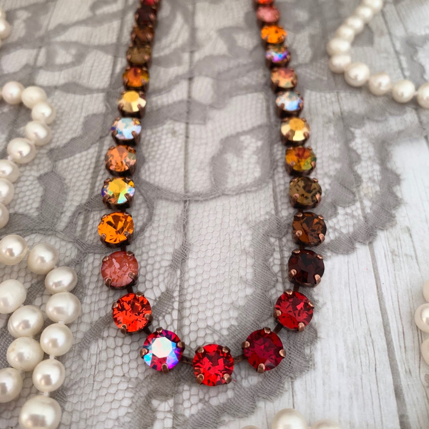 Autumn Gradient Crystal Tennis Necklace