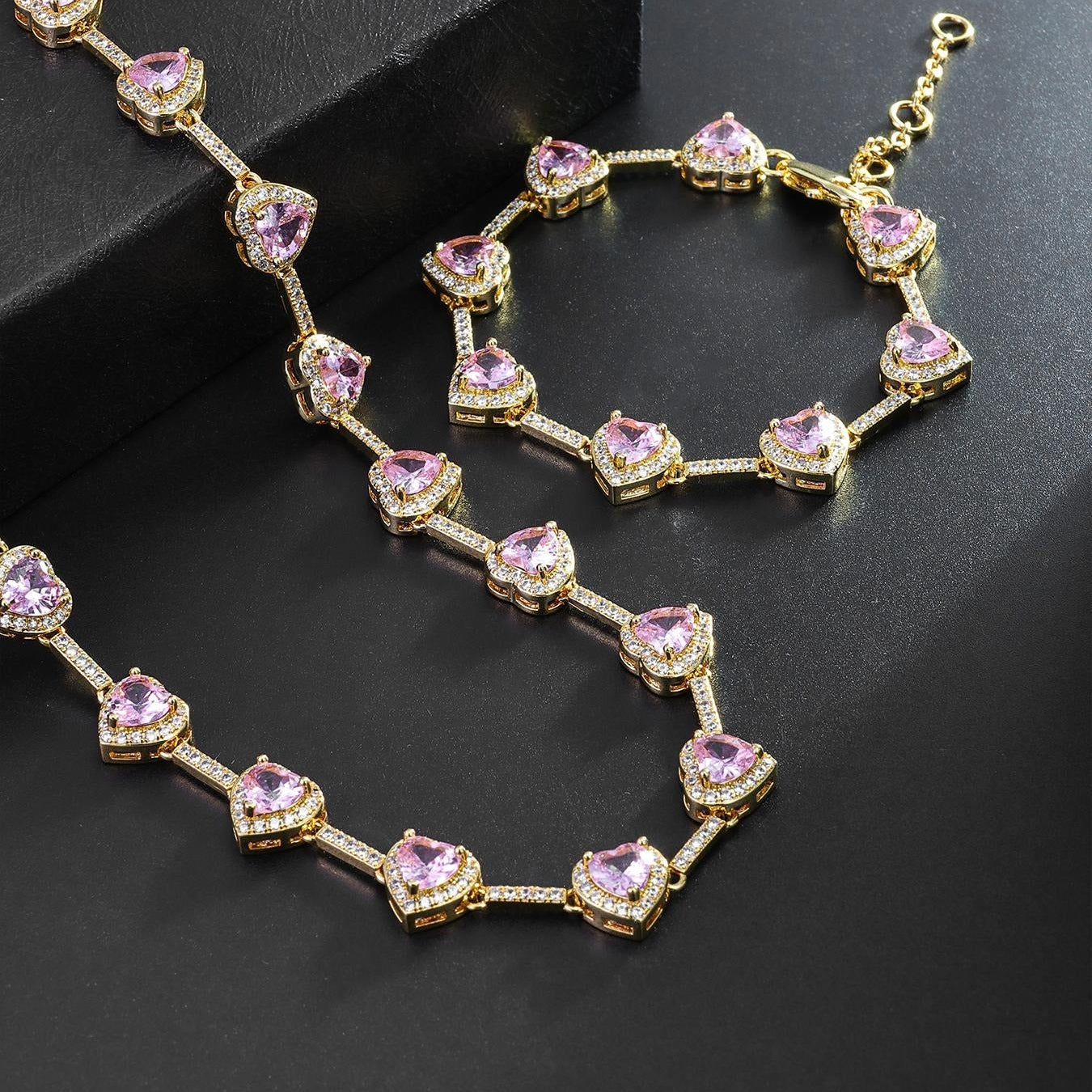 Heart Pink Gem Bracelet Elegant Rose Pink Crystal Jewelry Bracelet