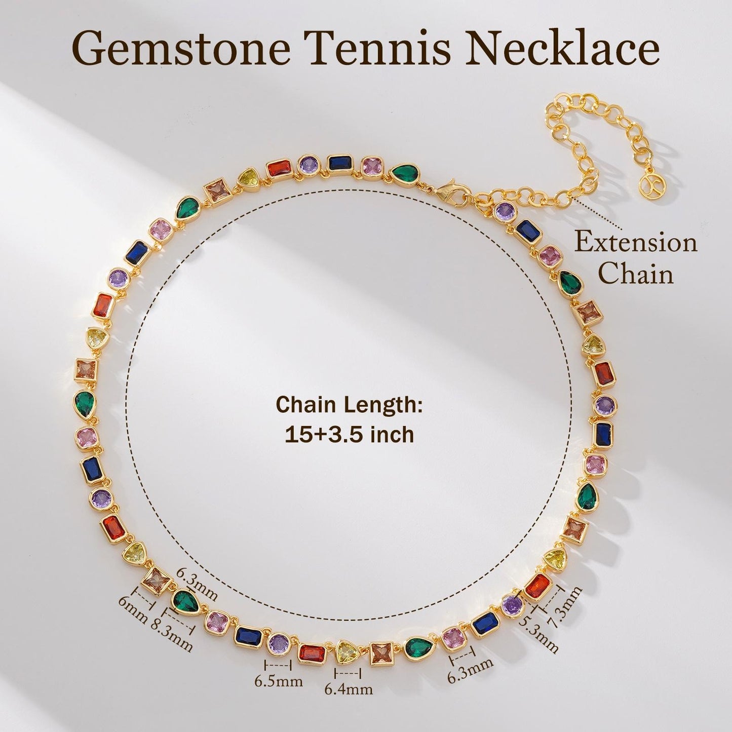 Gold-Plated Rainbow Tennis Necklace: Unisex Chain Featuring Colorful Zirconia and Emeralds