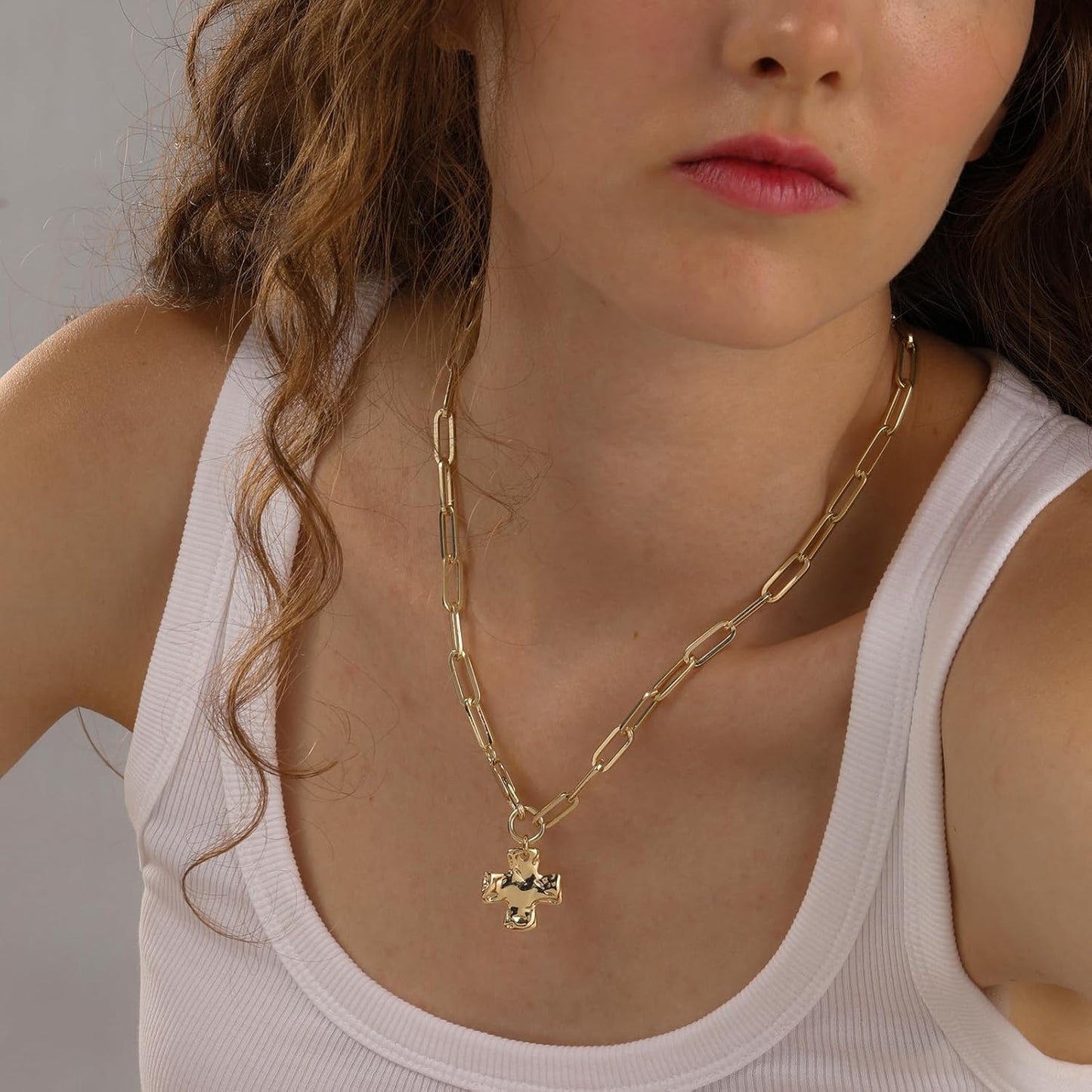 Bold Faith Statement Necklace: Cross Pendant with Paperclip & Snake Chain
