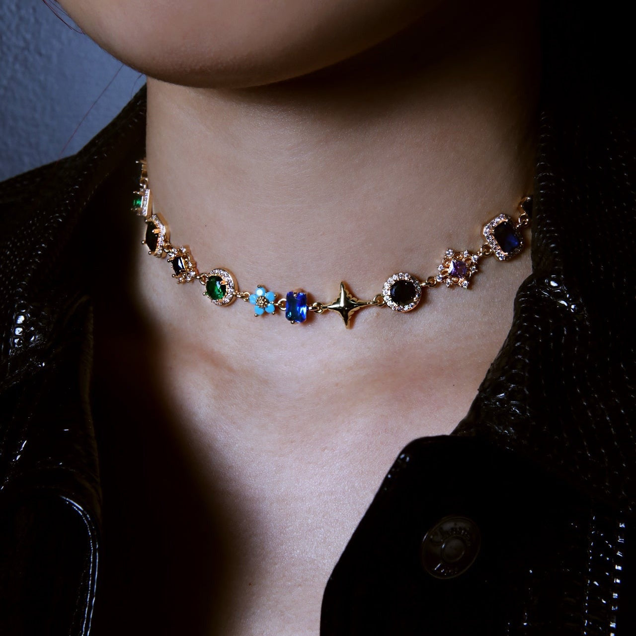 Antique Bloom Multi-Cut Gemstone Statement Necklace
