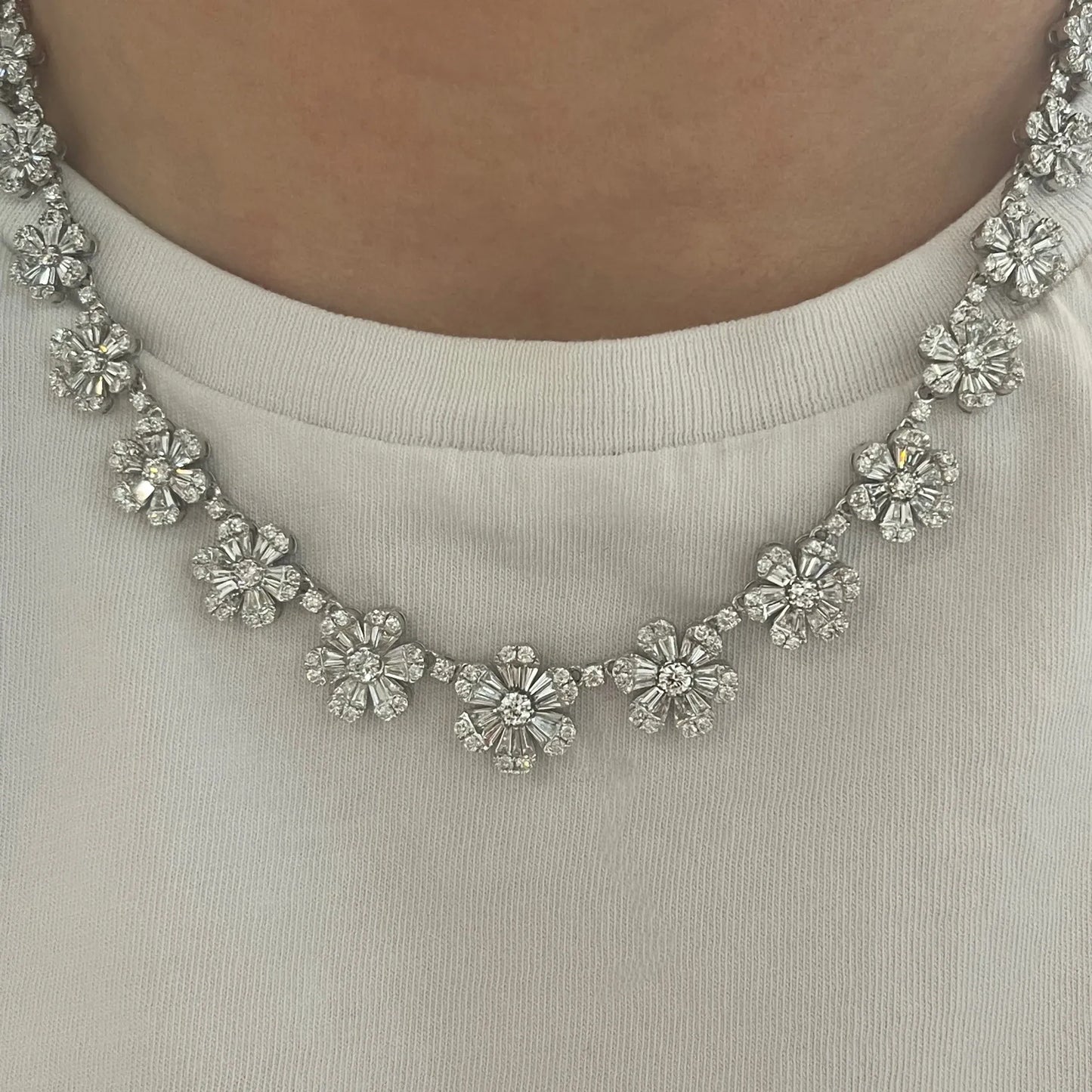 Starlight Blossom: Full-Pave Diamond Flower Necklace