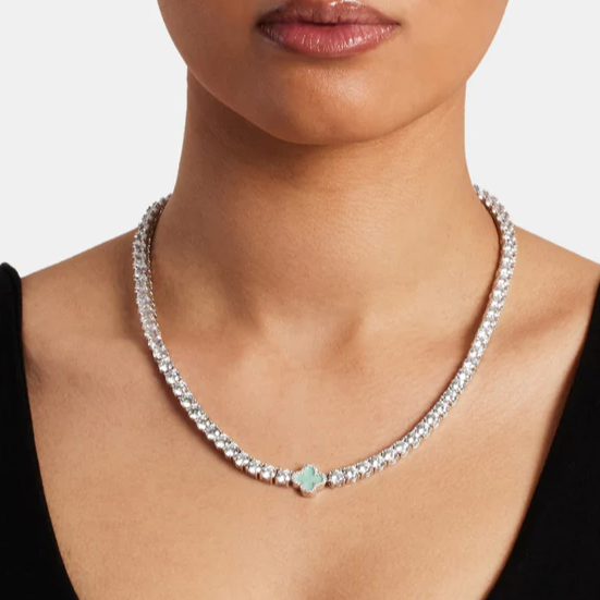 Light Green Motif Tennis Gemstone Necklace