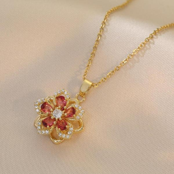 Rotatable Flower Design Pendant Necklace
