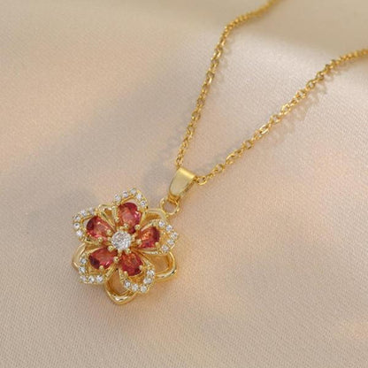 Rotatable Flower Design Pendant Necklace