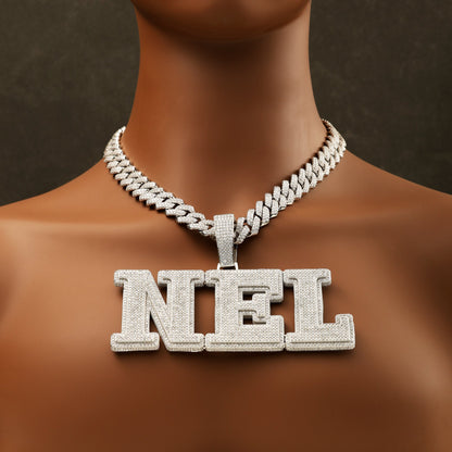 Custom Big Letter Name Pendant White Gold