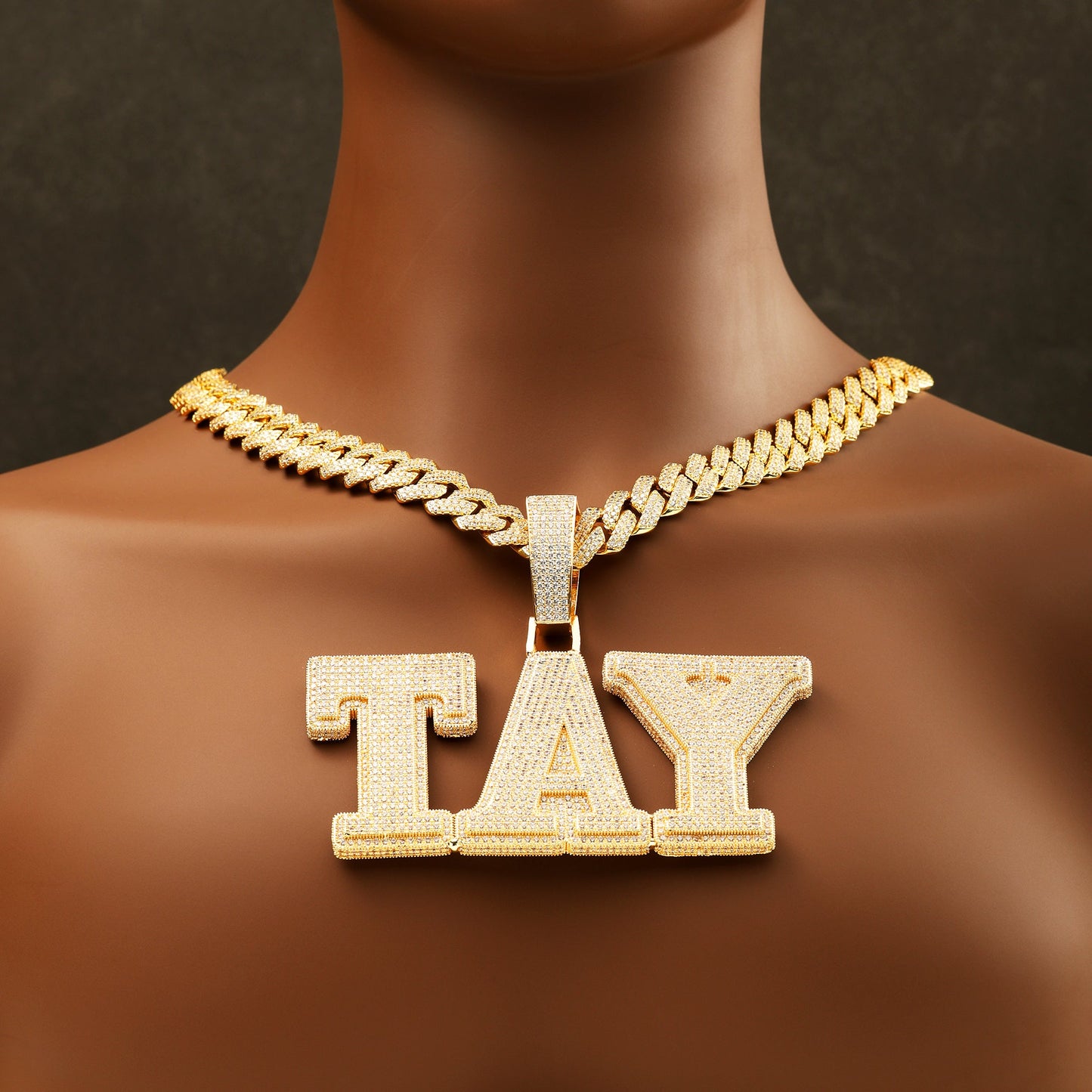 Custom Big Letter Name Pendant 18K Gold