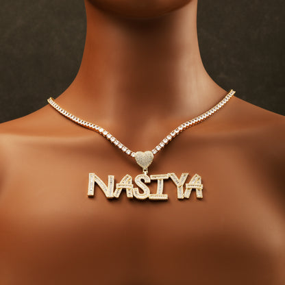 Custom Baguette Letter Pendant Necklace 18K Gold