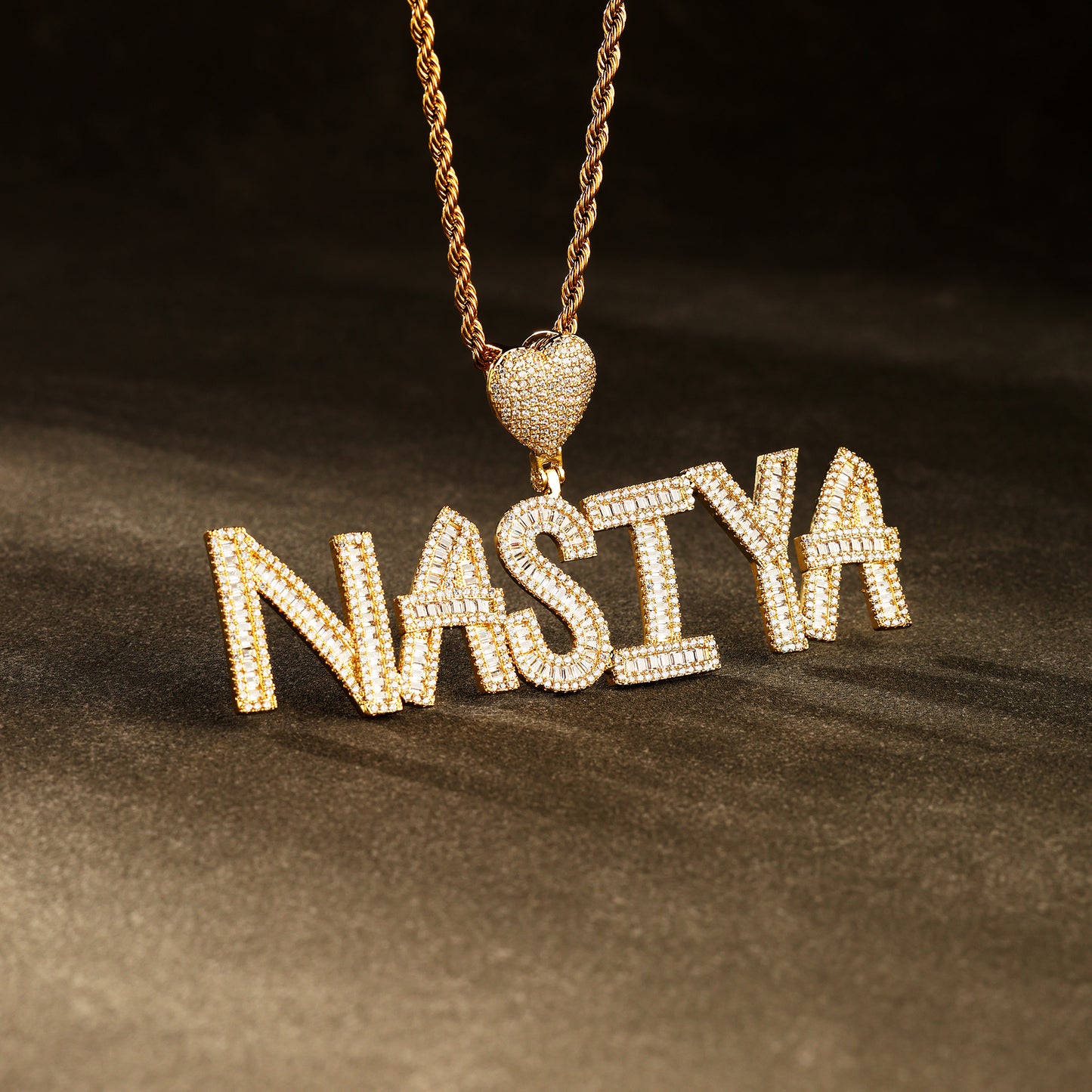 Custom Baguette Letter Pendant Necklace 18K Gold
