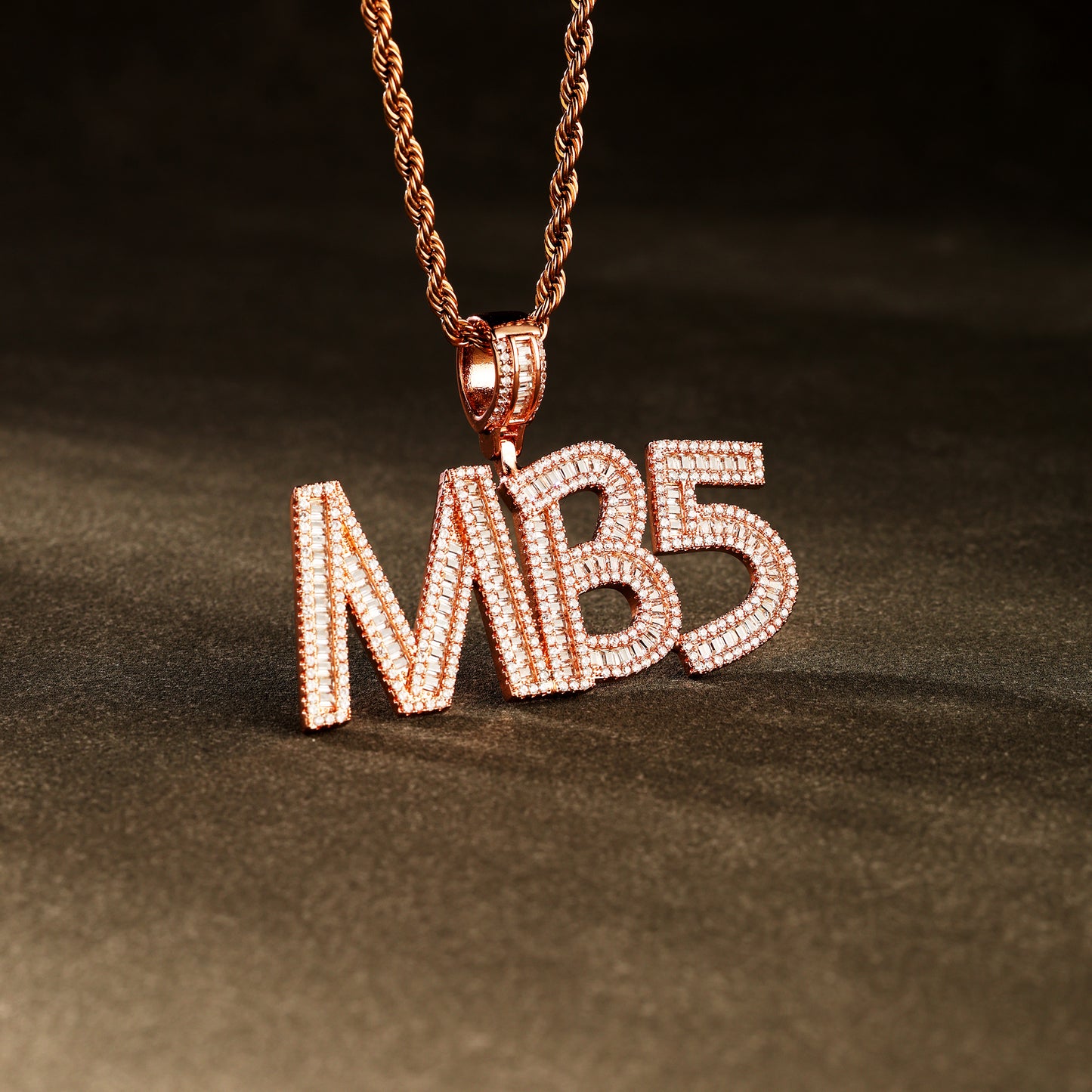 Custom Baguette Letter Pendant Necklace Rose Gold