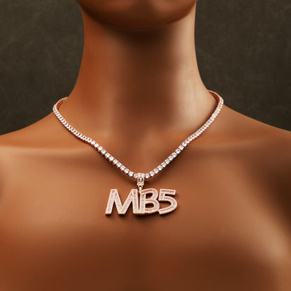 Custom Baguette Letter Pendant Necklace Rose Gold