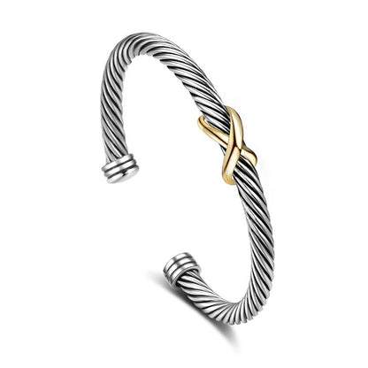Cable  Wire Bracelet-Two Tone Twisted Bangle Cuff Knot Vintage Bracelet Jewelry