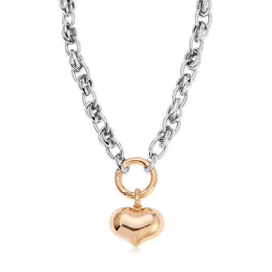 Mixed Metal Heart Necklace for Women Modern Heart Pendant
