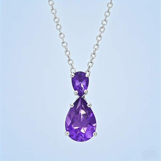 Amethyst Teardrop Pendant Necklace 10x7mm