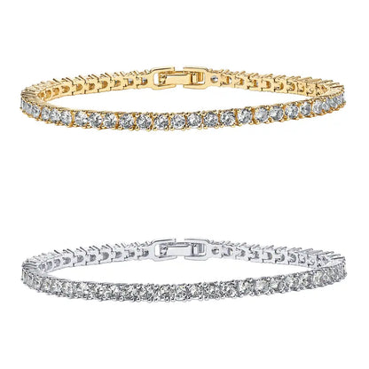 14K Gold Plated 3mm Simulated Diamond Tennis Bracelet for Women, Chunky Cubic Zirconia Bracelet, Adjustable Sparkling Statement Jewelry