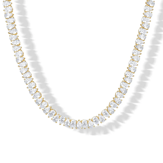 Gold Plated Pear Tennis Necklace CZ Paved Link Chain