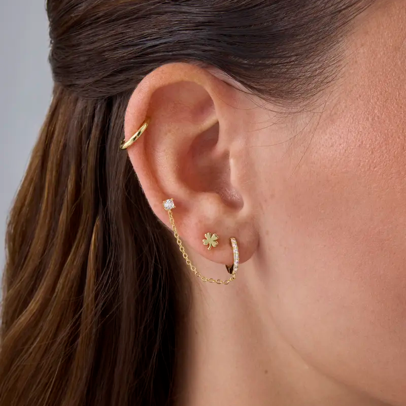 Tiny Clover  Earrings for Women  Silver Gold Flat Back Stud