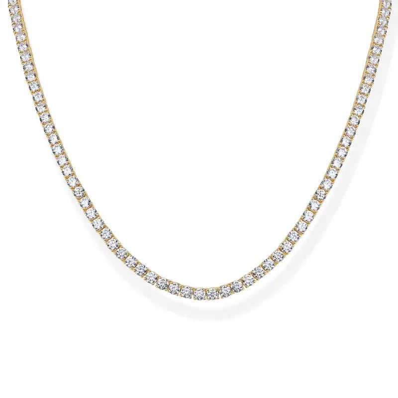 14K Gold Plated 3mm Simulated Diamond Tennis Necklace for Women, Chunky Cubic Zirconia Choker, Adjustable Sparkling Statement Jewelry