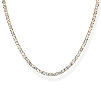 14K Gold Plated 3mm Simulated Diamond Tennis Necklace for Women, Chunky Cubic Zirconia Choker, Adjustable Sparkling Statement Jewelry