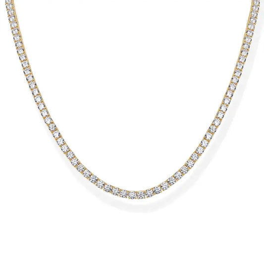 14K Gold Plated 3mm Simulated Diamond Tennis Necklace for Women, Chunky Cubic Zirconia Choker, Adjustable Sparkling Statement Jewelry