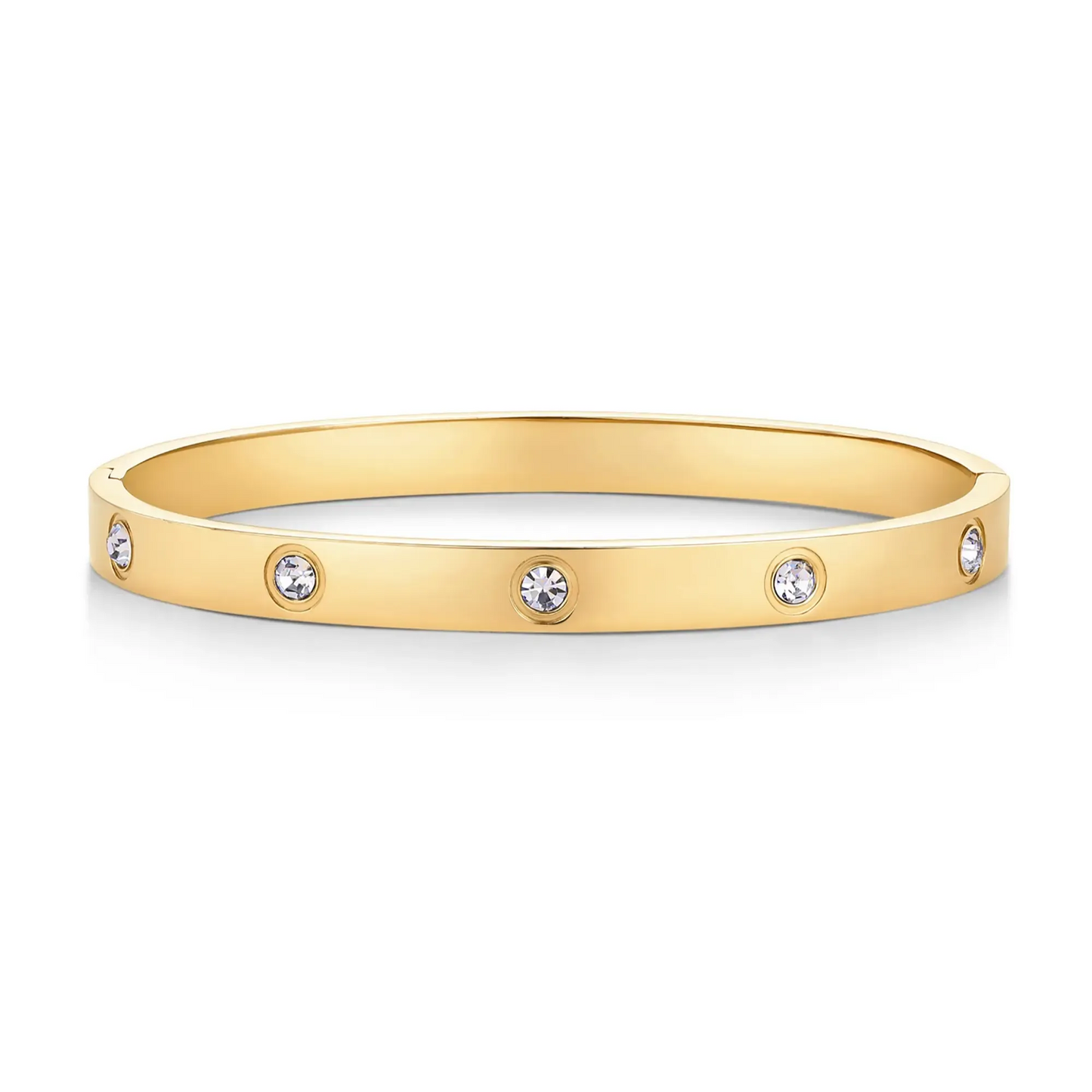 Gold Plated Hinged Cuff with Cubic Zirconia Fashion Trend Jewelry Waterproof Love Bangle Bracelet for Women