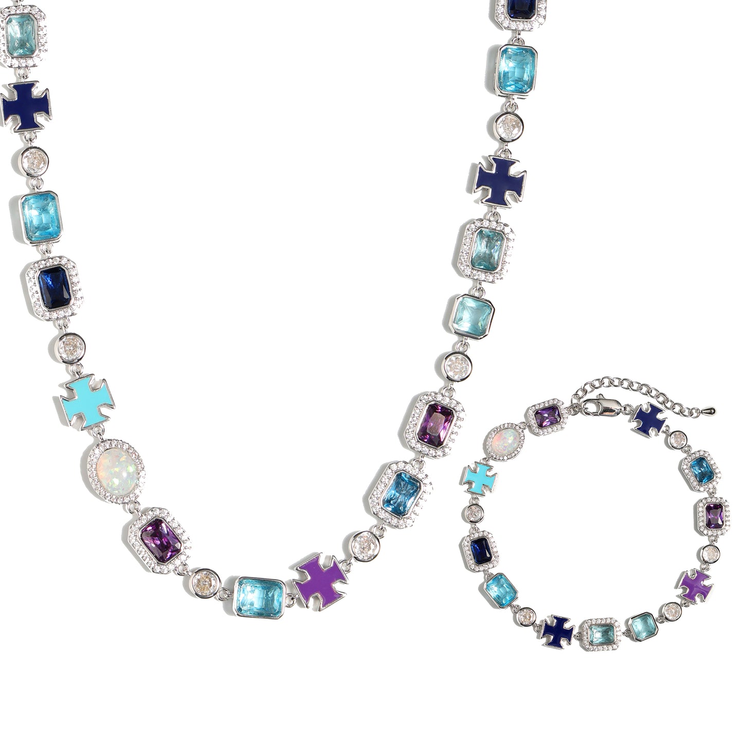 Blue Multi Gemstone Motif Necklace