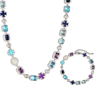 Blue Multi Gemstone Motif Necklace