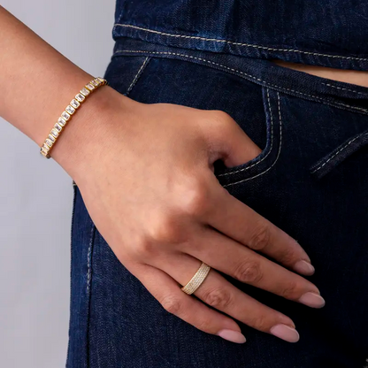 Gold Plated Emerald Cut Tennis Bracelet for Women Classic Cubic Zirconia Eternity Bracelet