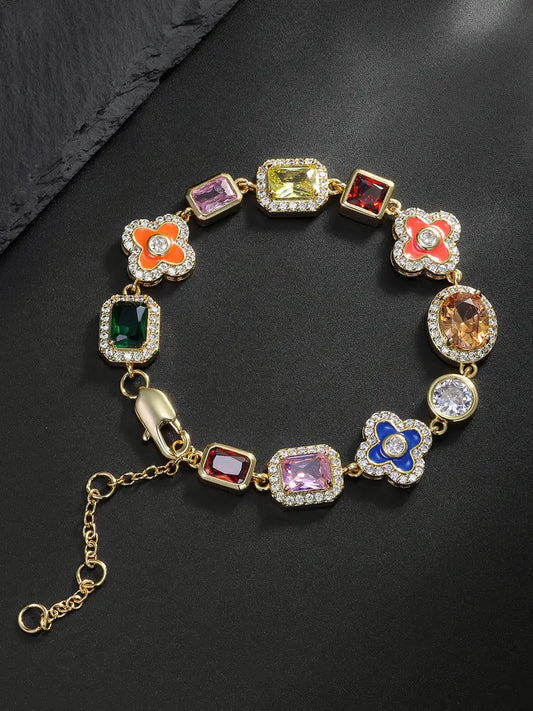 Vibrant Colorful Flower Cross Bracelet – Premium Copper Oil Drip Jewelry, Trendy Unisex Accessory & Thoughtful Gift