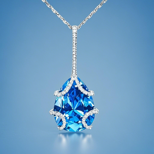Pear Cut Topaz Pendant Necklace in 925 Sterling Silver