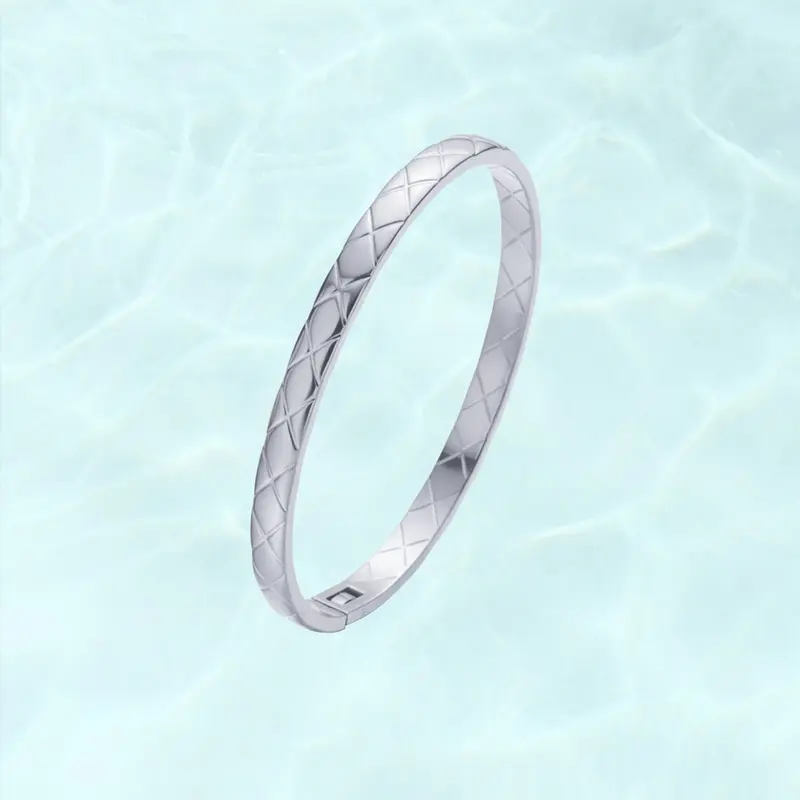 Quilted Bangle Bracelet for Women Tarnish-Free Daily Stackable Hand Jewelry Modern & Luxurious