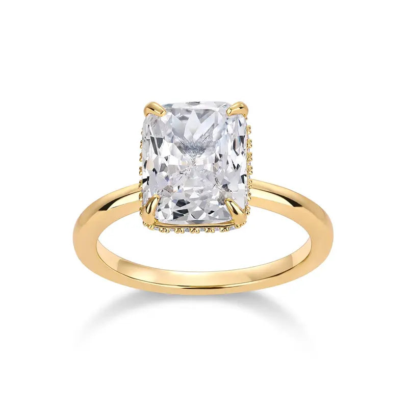 14K Gold Plated 3.5CT Square Radiant CZ Ring with Hidden Halo
