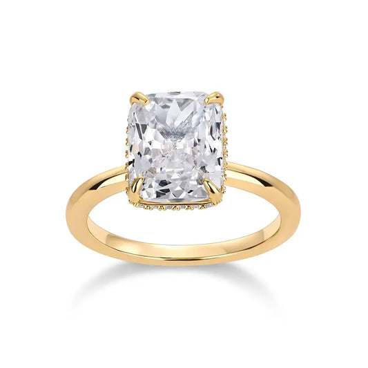 14K Gold Plated 3.5CT Square Radiant CZ Ring with Hidden Halo