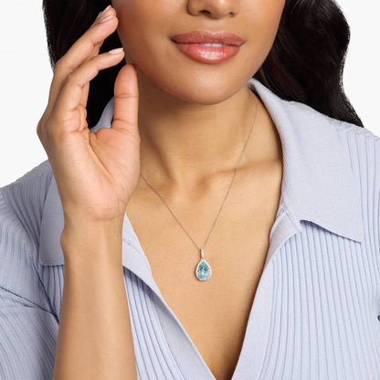 Topaz Halo Pendant Necklace 14x9mm