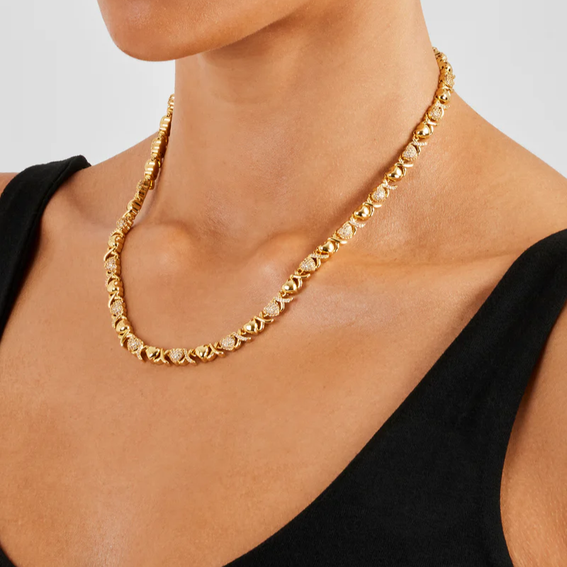Gold XOXO Diamond Gemstone Necklace