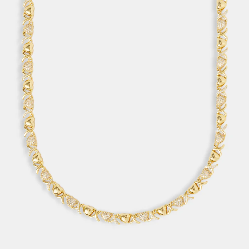 Gold XOXO Diamond Gemstone Necklace