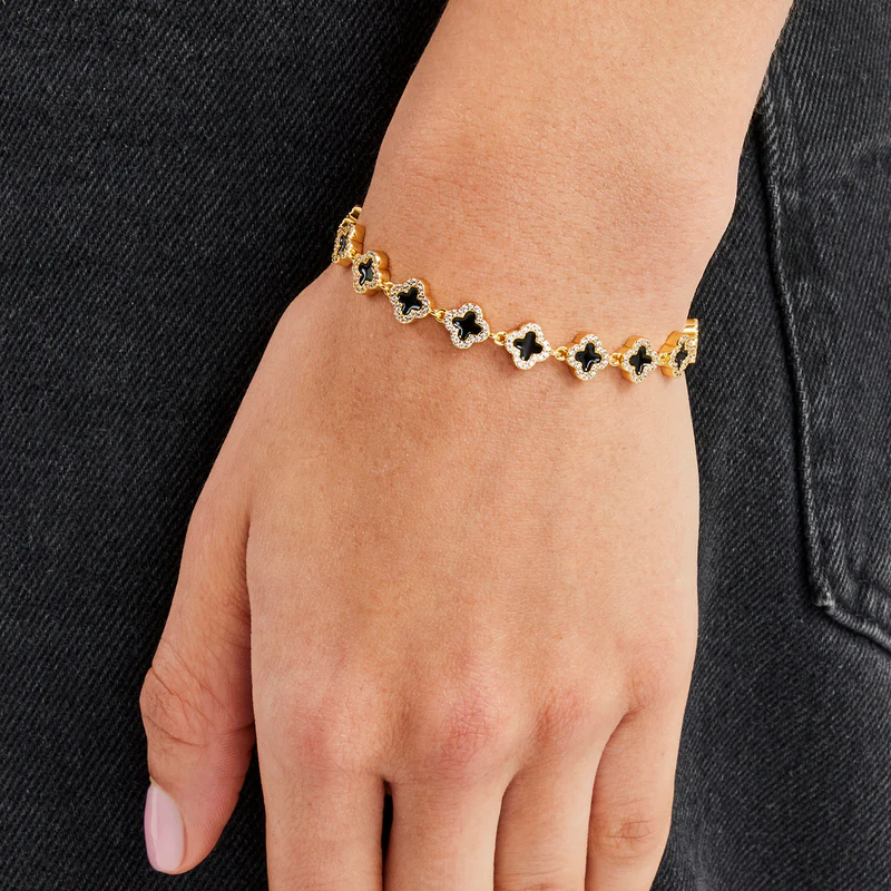 Black Enamel Motif Gemstone Necklace