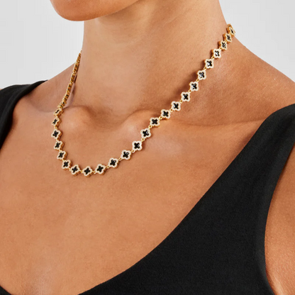 Black Enamel Motif Gemstone Necklace