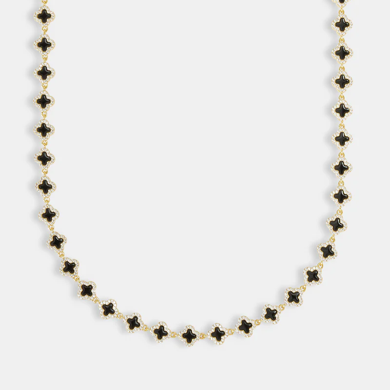 Black Enamel Motif Gemstone Necklace