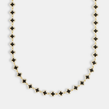 Black Enamel Motif Gemstone Necklace
