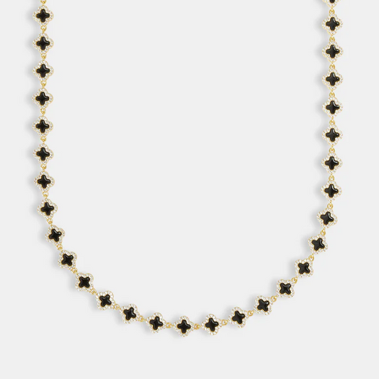 Black Enamel Motif Gemstone Necklace