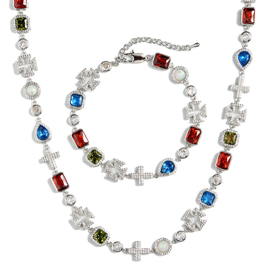 Multi Gemstone & Cross Necklace
