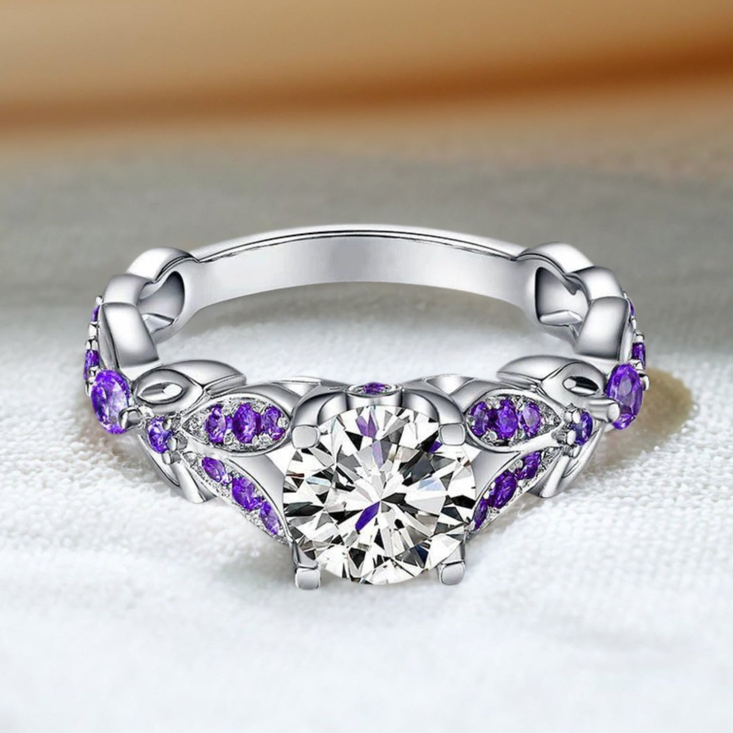 Butterfly Round Cut Sterling Silver Ring