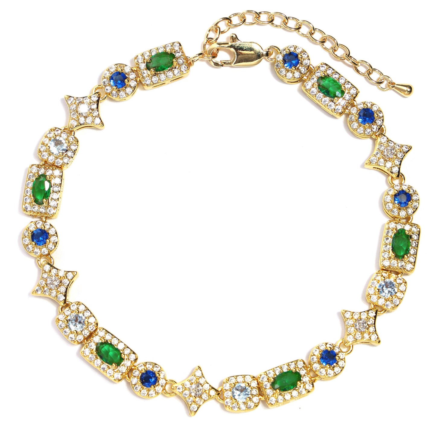 Geometric Colored Gemstone Set (Necklace＆ Bracelet)