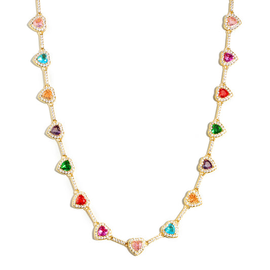 Heart Shaped Colorful Synthetic Decorated Necklace