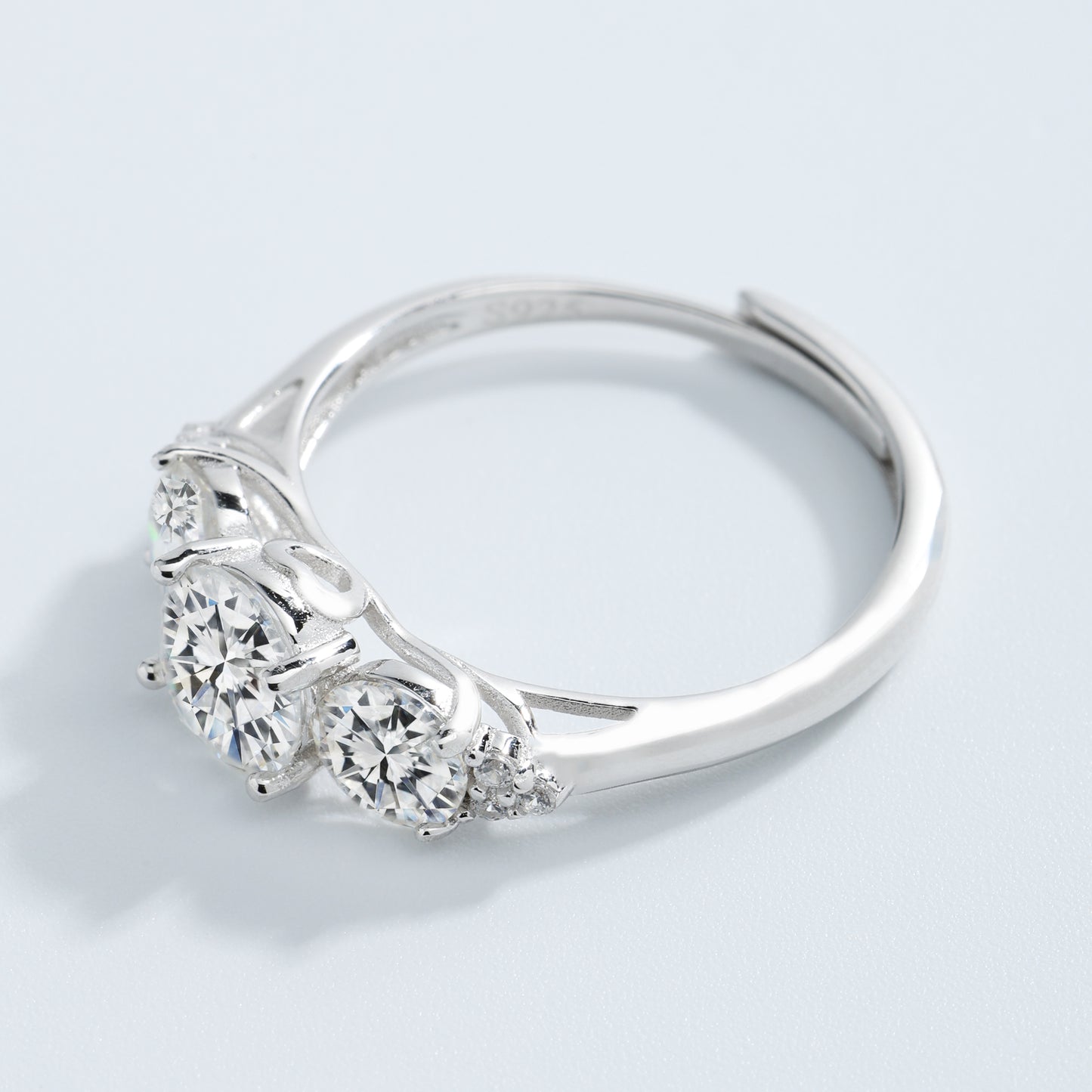 3 Stone All Synthetic Moissanite Ring
