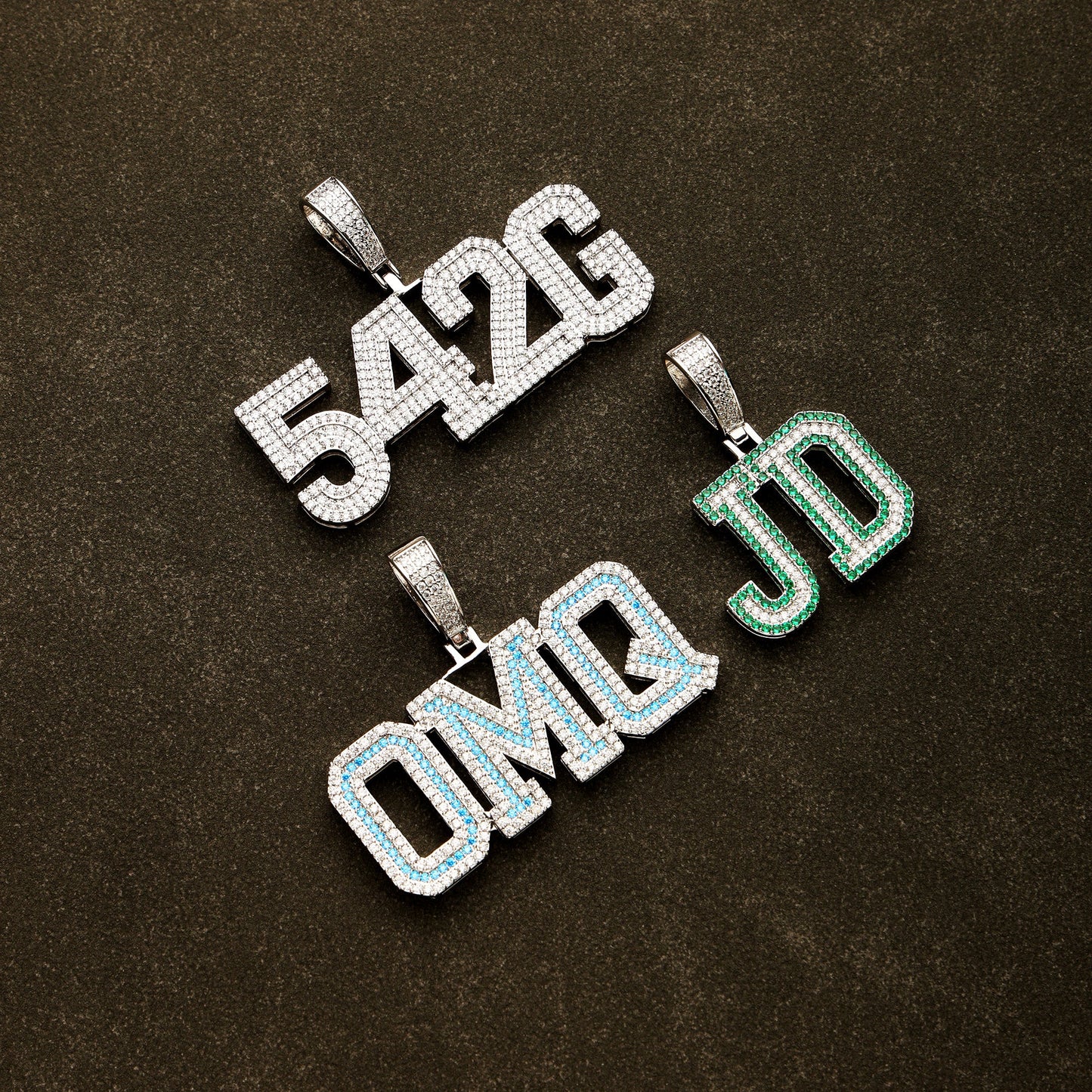 Custom Letter Name Necklace White&Green Gold
