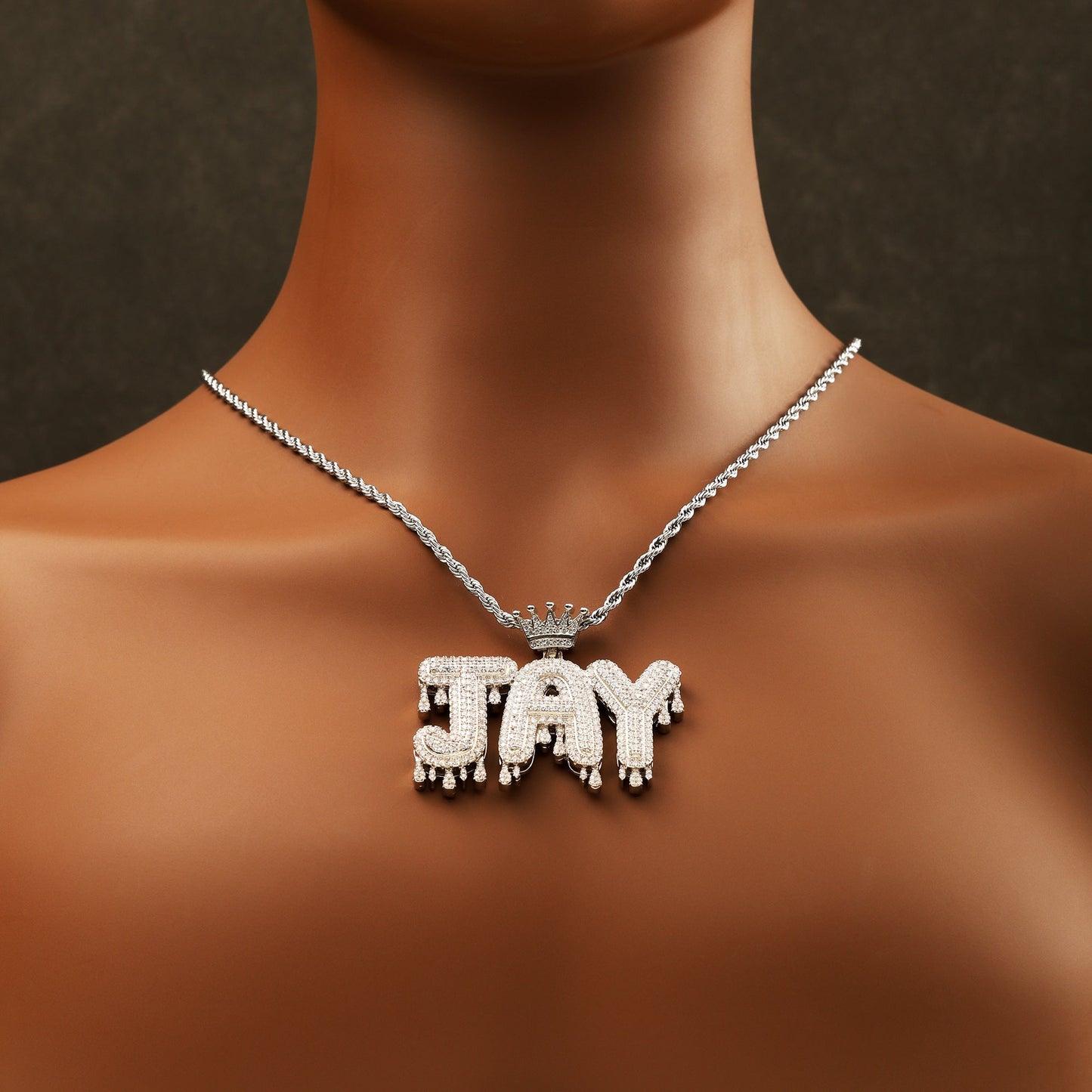 Custom Drip letter pendant White Gold