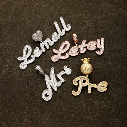 Custom Baguette Cursive Letter Pendant Necklace 18K Gold